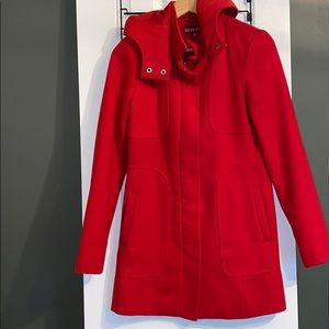 Red thigh length winter coat